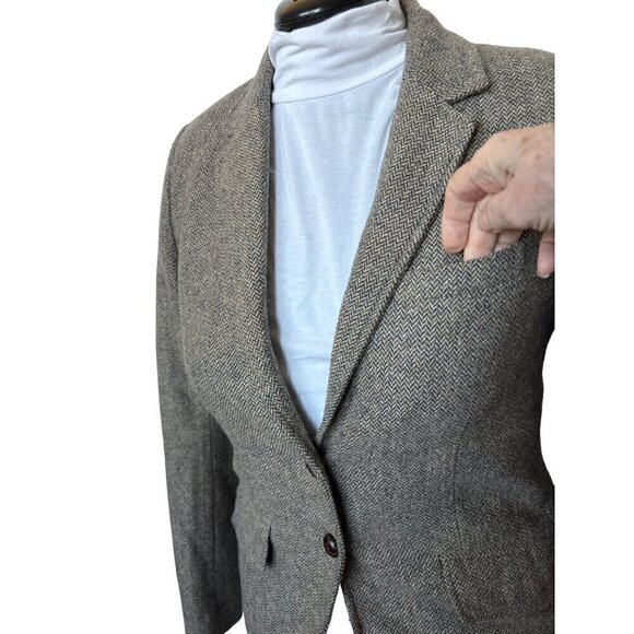 L.O.G.G.H&M Blazer Women 10 Herringbone Wool Blend Braided Leather Buttons - Picture 5 of 16